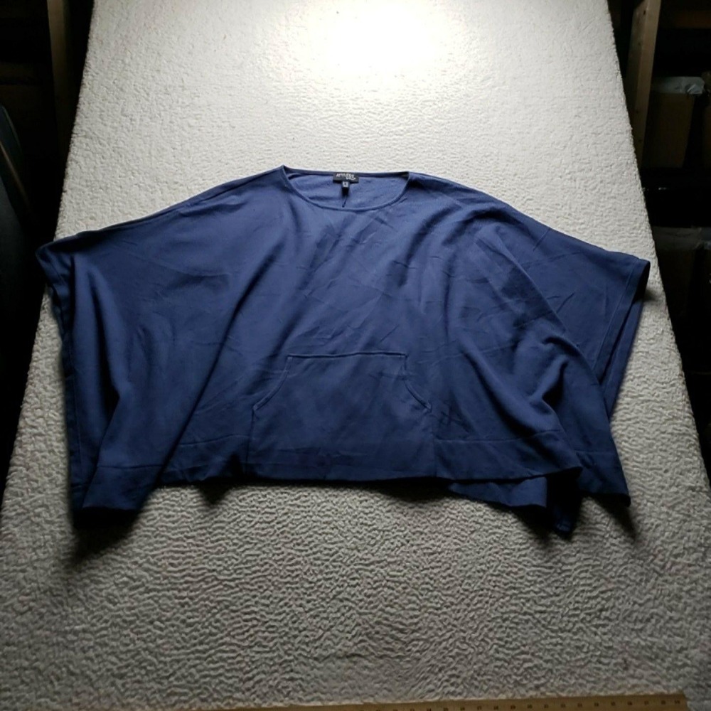 Attitudes By Renee Blouse Womens Plus XL Blue Crew Neck Short Dolman Pocket Top